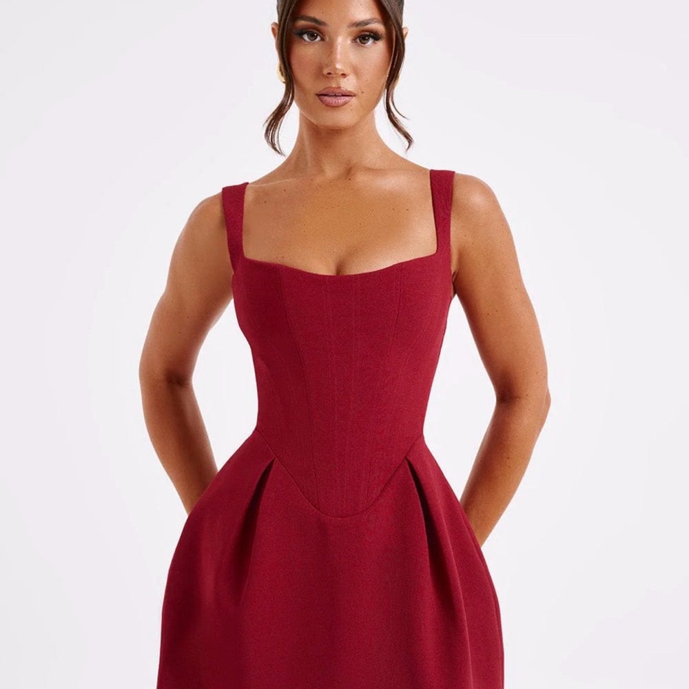 Red Mini Dress with Structured Bodice